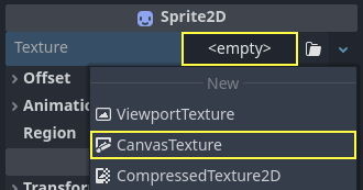 Creating a CanvasTexture resource for a Sprite2D node